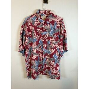 Boca Classics Mens Button Down Shirt 100% Silk Tropical Floral Red XL